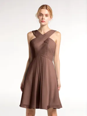 Cross Front Empire Waist Short Bridesmaid Dress Chocolate