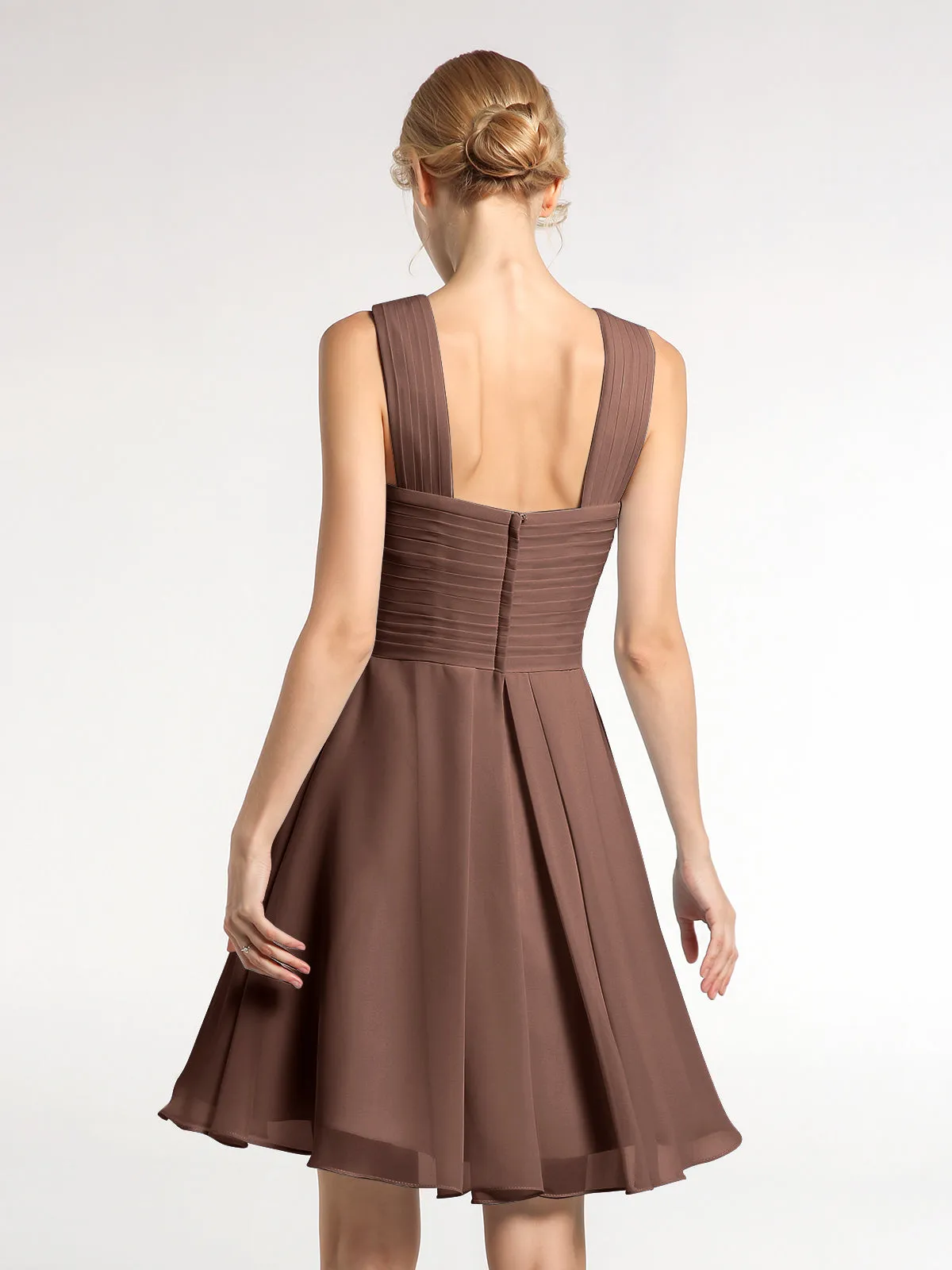 Cross Front Empire Waist Short Bridesmaid Dress Chocolate