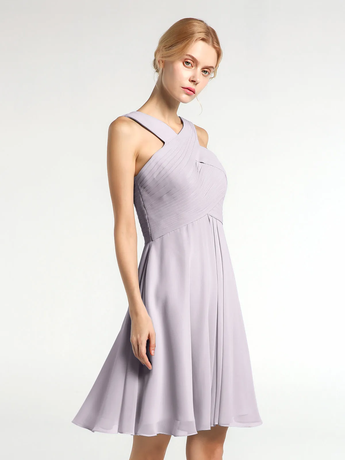 Cross Front Empire Waist Short Bridesmaid Dress Dusk
