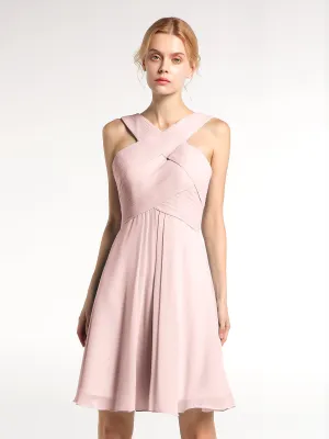 Cross Front Empire Waist Short Bridesmaid Dress Dusty Rose Plus Size