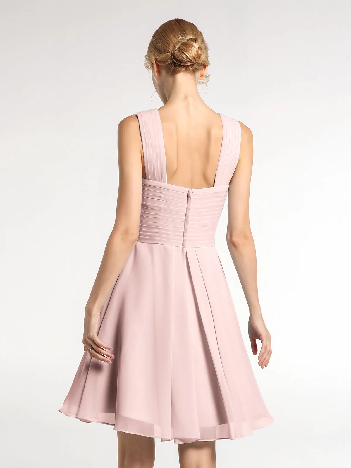 Cross Front Empire Waist Short Bridesmaid Dress Dusty Rose Plus Size