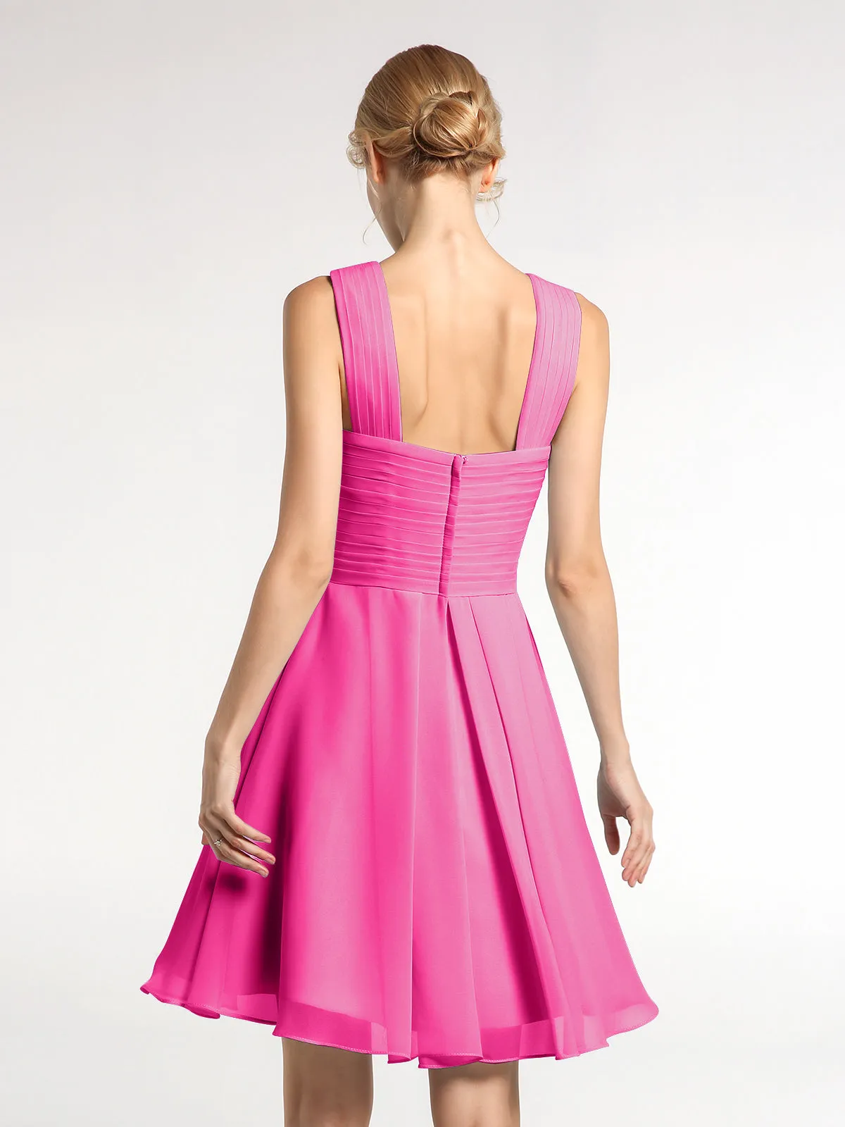 Cross Front Empire Waist Short Bridesmaid Dress Fuchsia