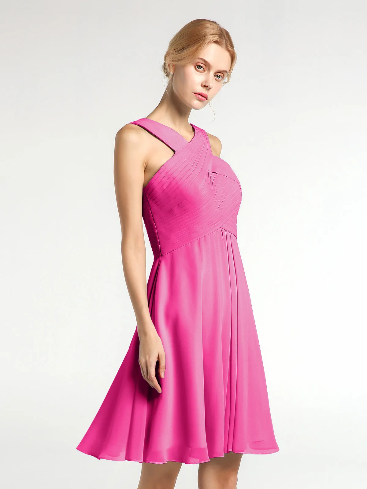 Cross Front Empire Waist Short Bridesmaid Dress Fuchsia