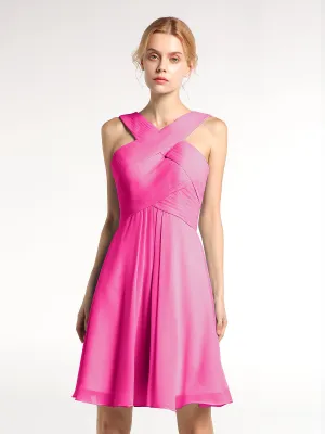 Cross Front Empire Waist Short Bridesmaid Dress Fuchsia