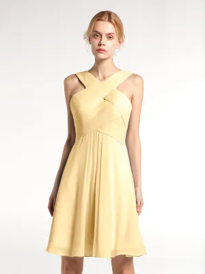 Cross Front Empire Waist Short Bridesmaid Dress Gold