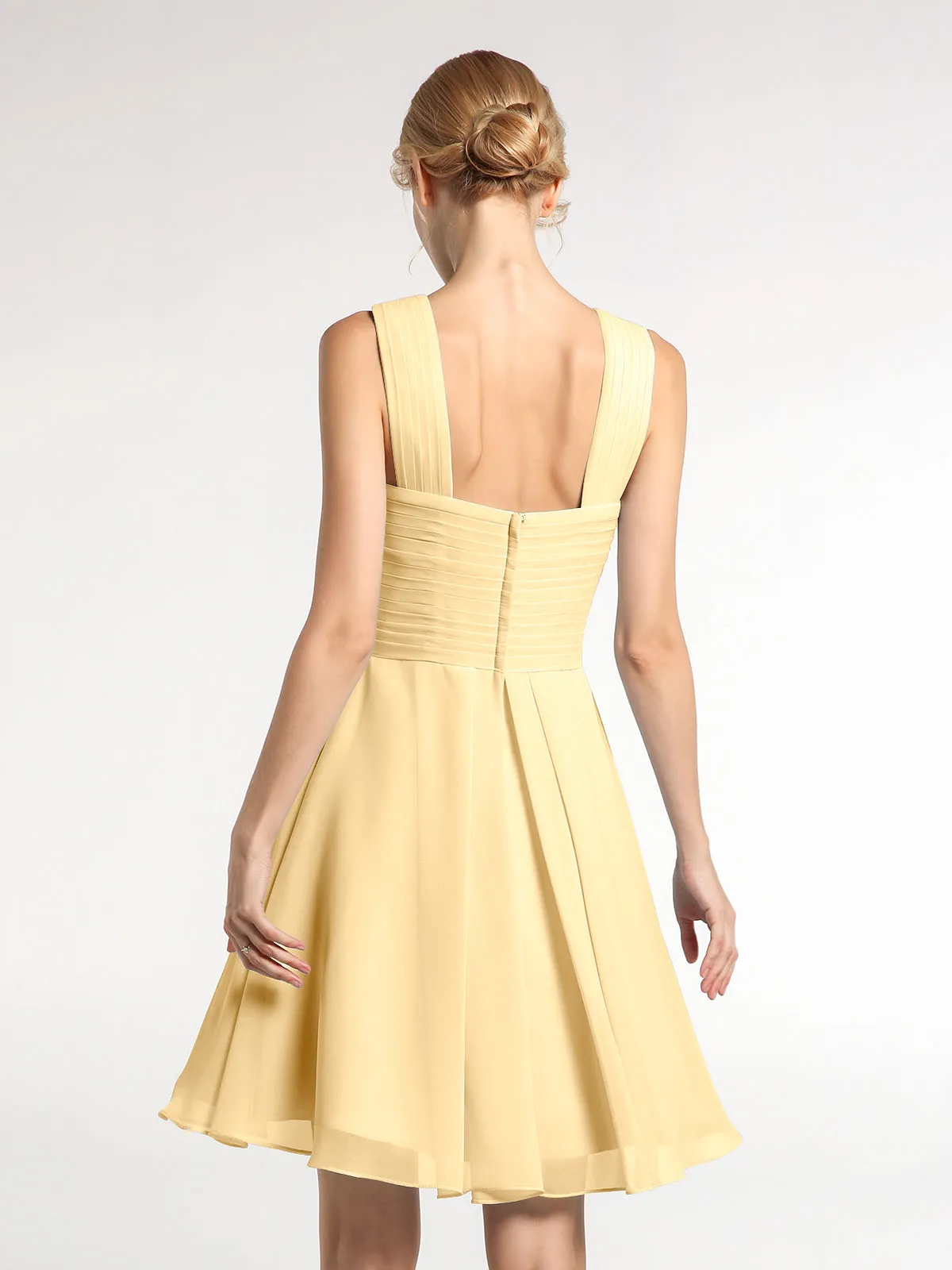 Cross Front Empire Waist Short Bridesmaid Dress Gold