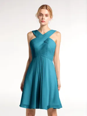 Cross Front Empire Waist Short Bridesmaid Dress Ink Blue Plus Size