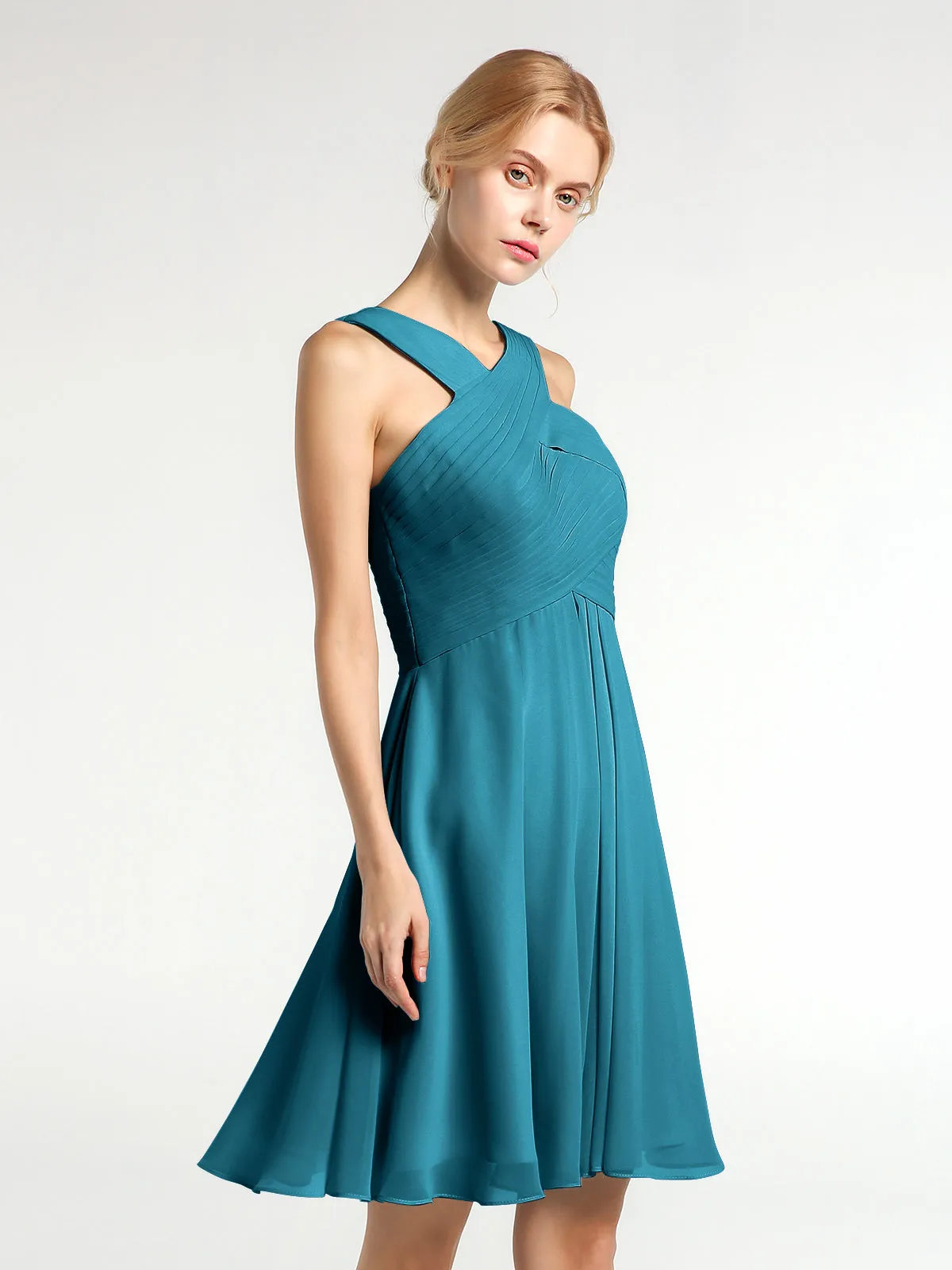 Cross Front Empire Waist Short Bridesmaid Dress Ink Blue Plus Size