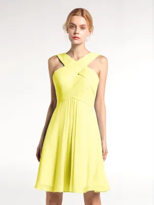 Cross Front Empire Waist Short Bridesmaid Dress Lemon Plus Size