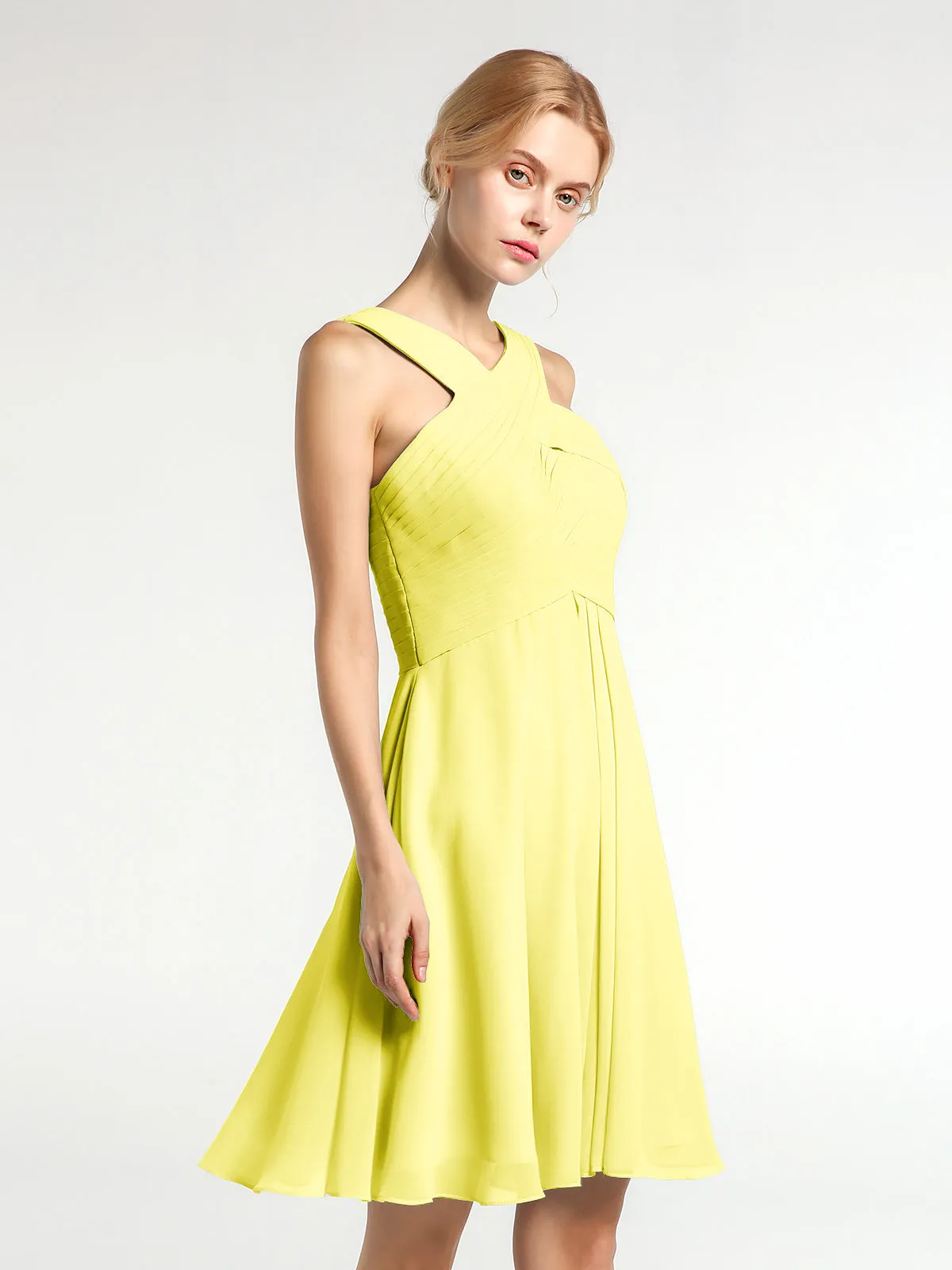 Cross Front Empire Waist Short Bridesmaid Dress Lemon Plus Size