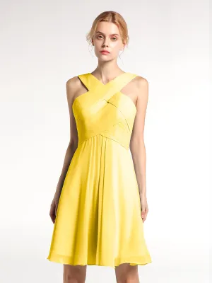 Cross Front Empire Waist Short Bridesmaid Dress Marigold