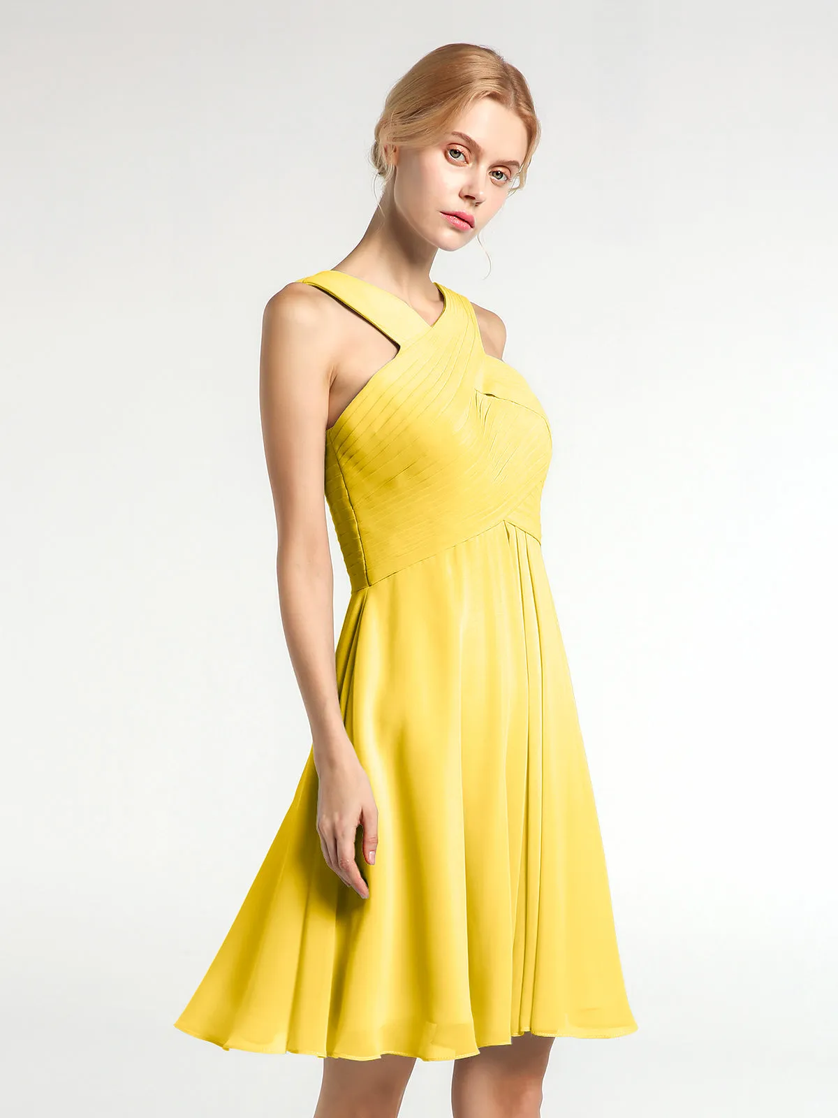 Cross Front Empire Waist Short Bridesmaid Dress Marigold