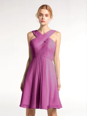 Cross Front Empire Waist Short Bridesmaid Dress Orchid Plus Size