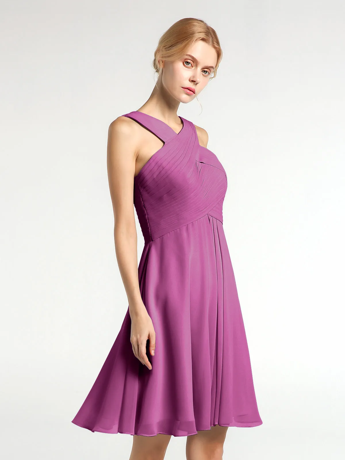 Cross Front Empire Waist Short Bridesmaid Dress Orchid Plus Size