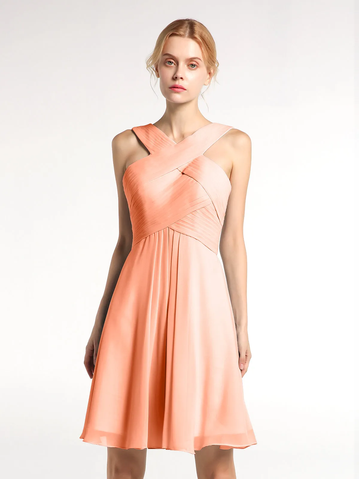 Cross Front Empire Waist Short Bridesmaid Dress Papaya