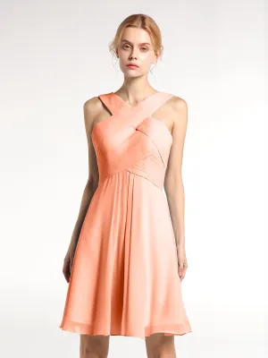 Cross Front Empire Waist Short Bridesmaid Dress Papaya
