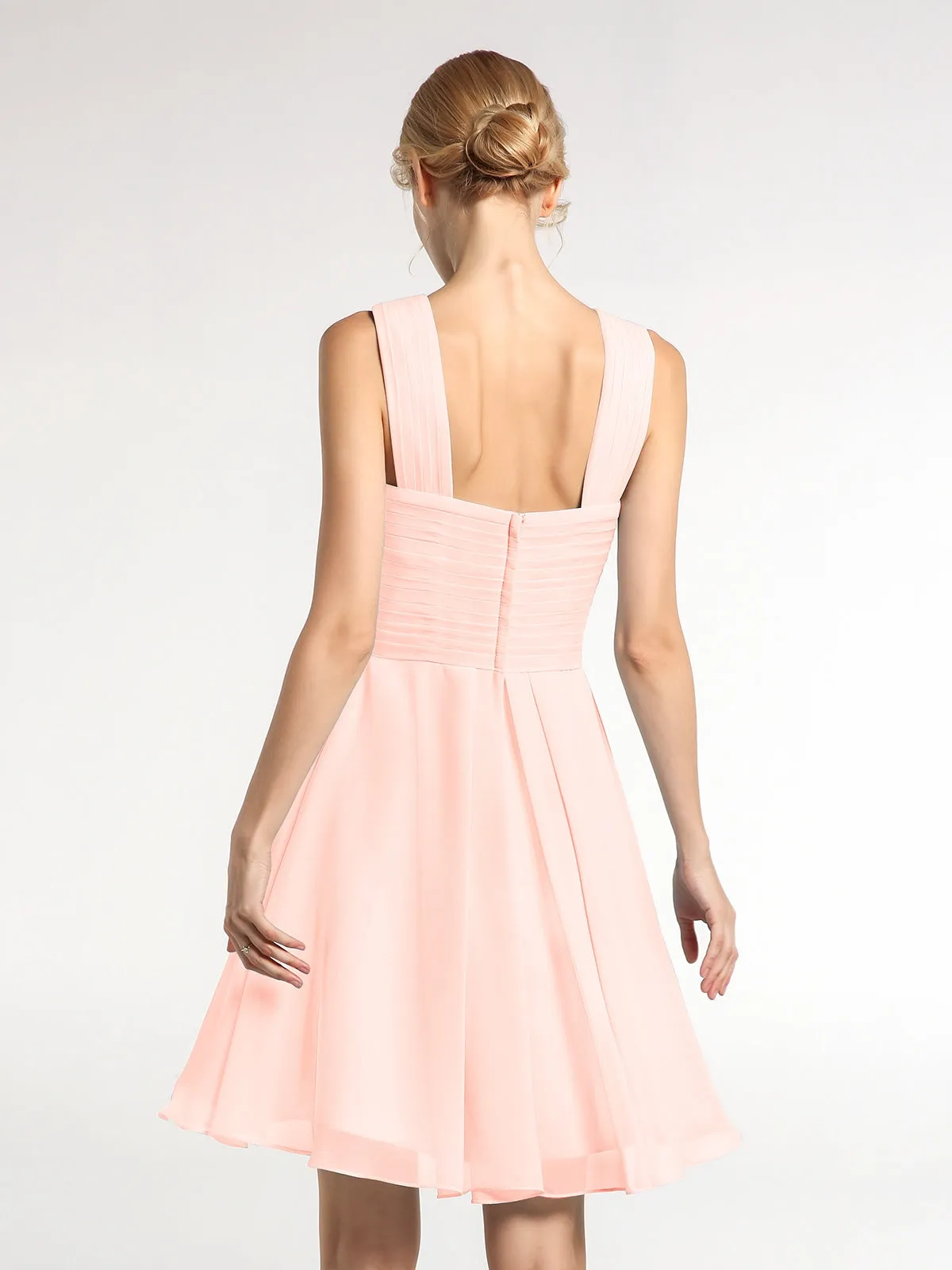 Cross Front Empire Waist Short Bridesmaid Dress Pearl Pink