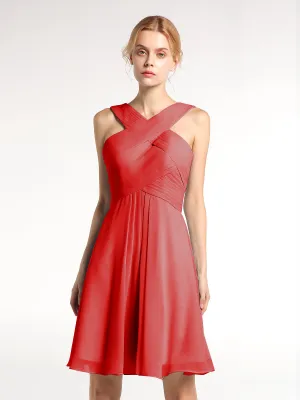 Cross Front Empire Waist Short Bridesmaid Dress Red Plus Size