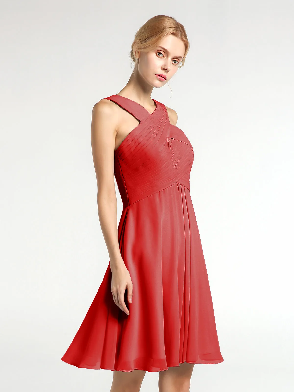 Cross Front Empire Waist Short Bridesmaid Dress Red Plus Size