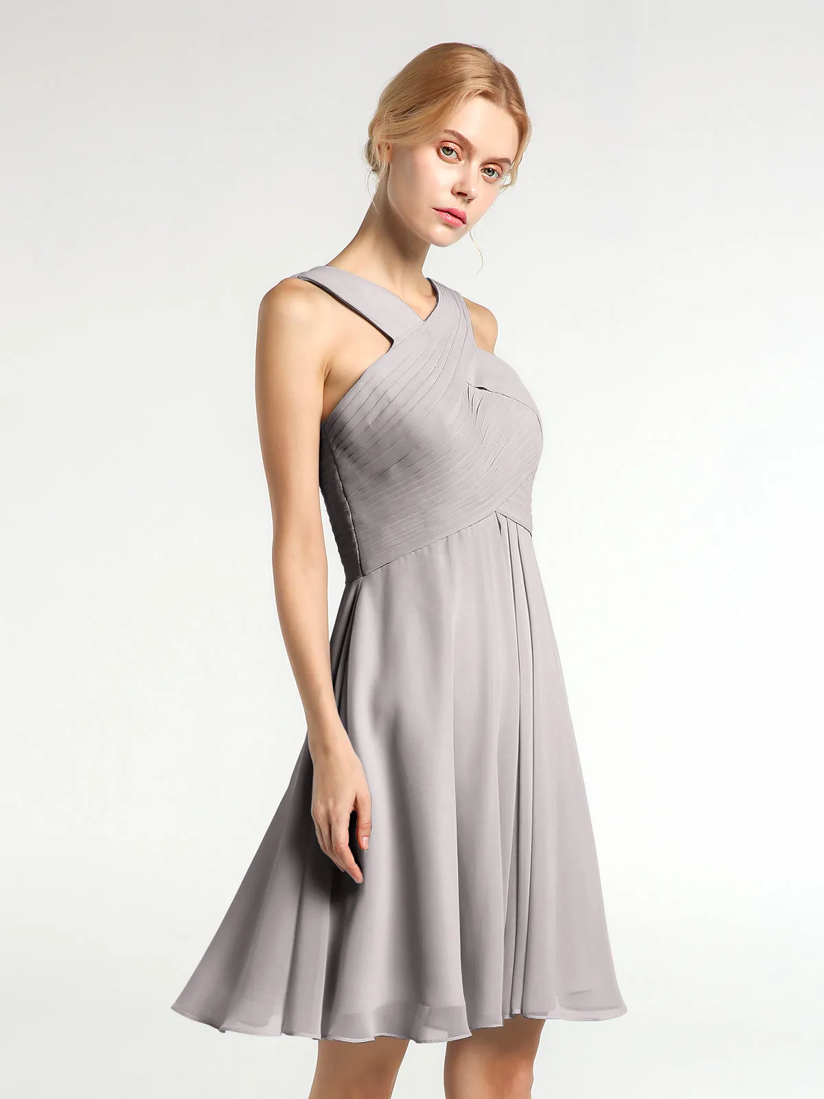 Cross Front Empire Waist Short Bridesmaid Dress Silver Plus Size