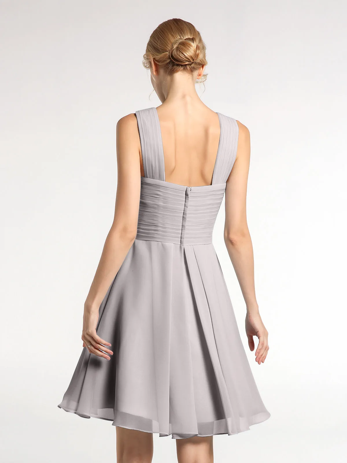 Cross Front Empire Waist Short Bridesmaid Dress Silver Plus Size
