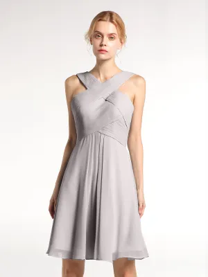 Cross Front Empire Waist Short Bridesmaid Dress Silver Plus Size