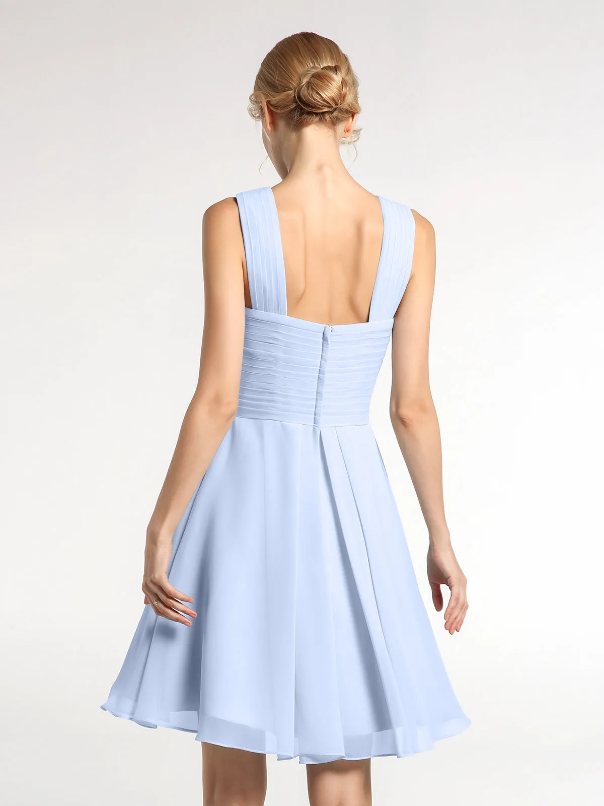 Cross Front Empire Waist Short Bridesmaid Dress Sky Blue Plus Size
