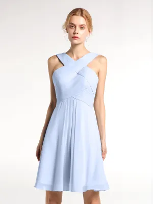 Cross Front Empire Waist Short Bridesmaid Dress Sky Blue Plus Size