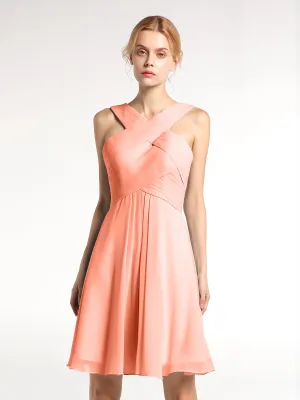 Cross Front Empire Waist Short Bridesmaid Dress Sunset
