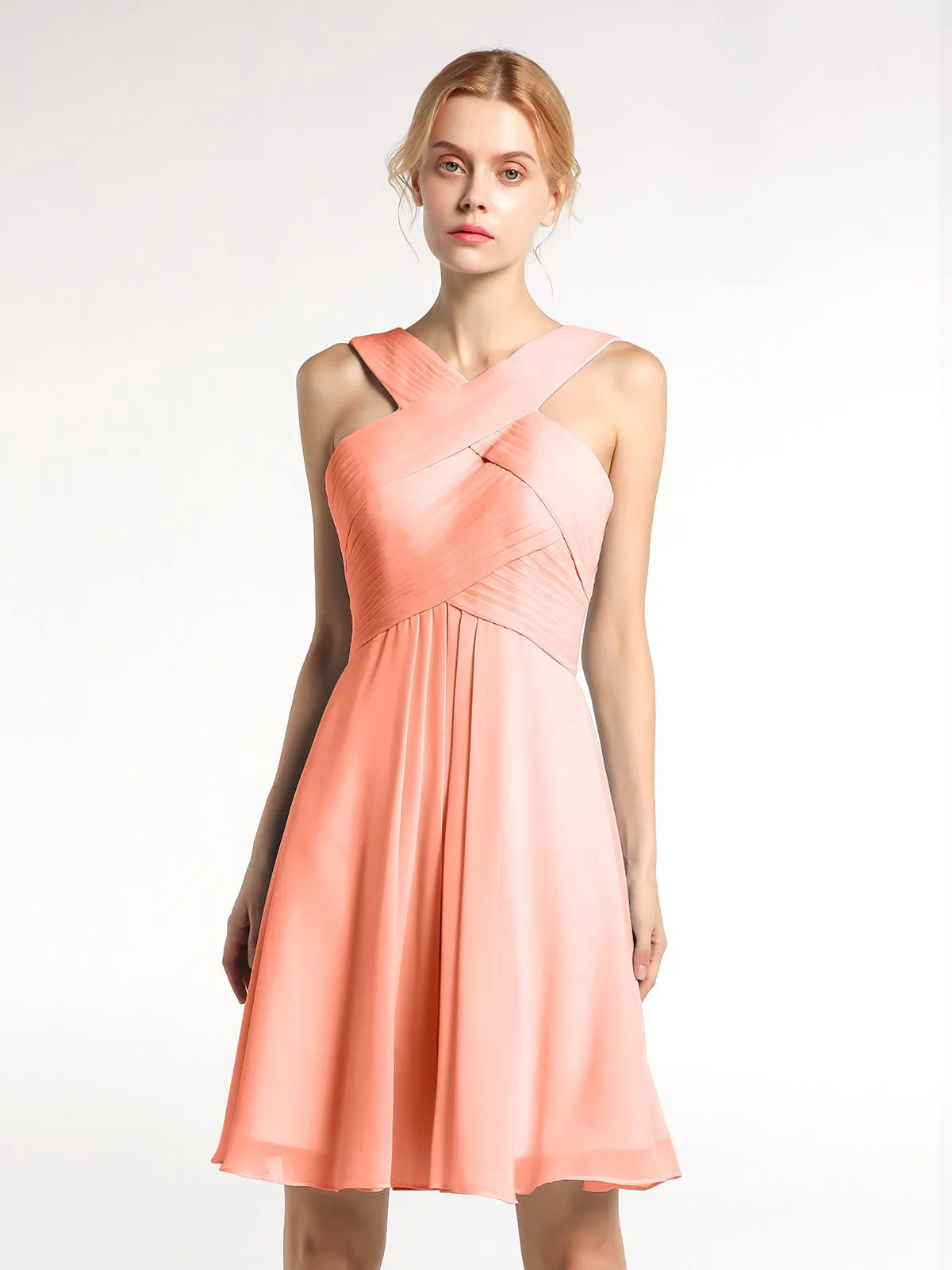 Cross Front Empire Waist Short Bridesmaid Dress Sunset