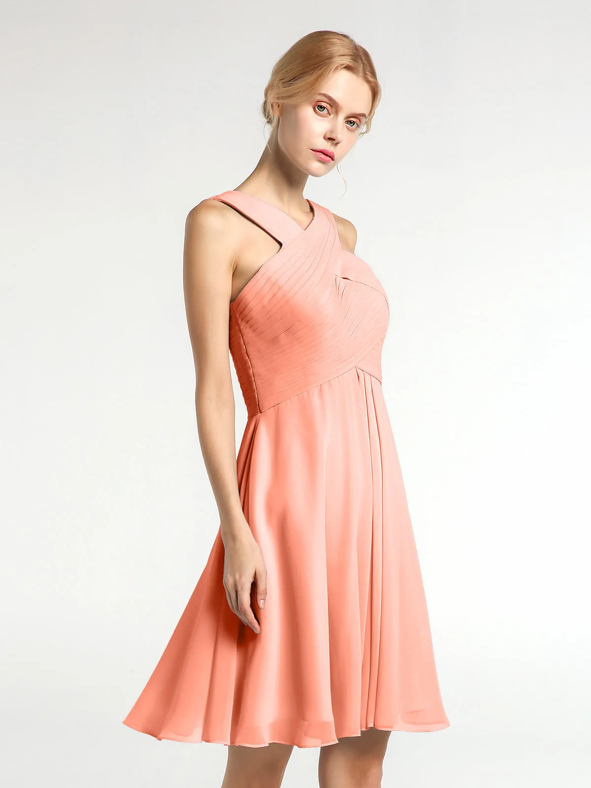 Cross Front Empire Waist Short Bridesmaid Dress Sunset