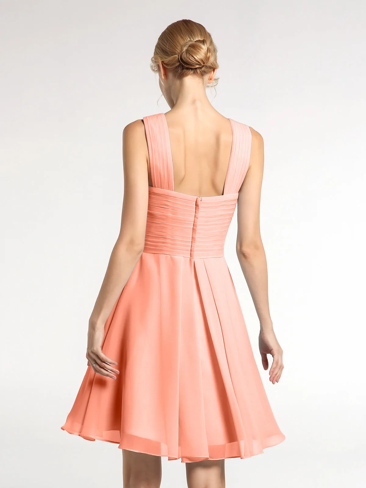 Cross Front Empire Waist Short Bridesmaid Dress Sunset