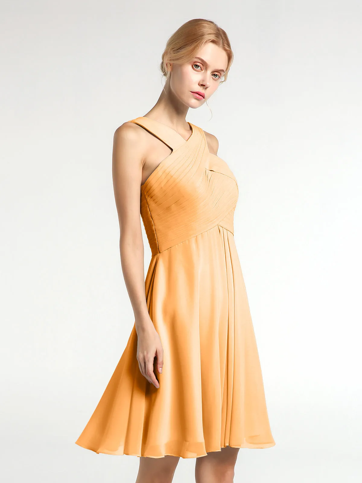 Cross Front Empire Waist Short Bridesmaid Dress Tangerine