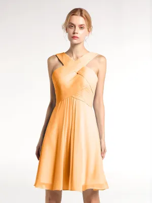 Cross Front Empire Waist Short Bridesmaid Dress Tangerine