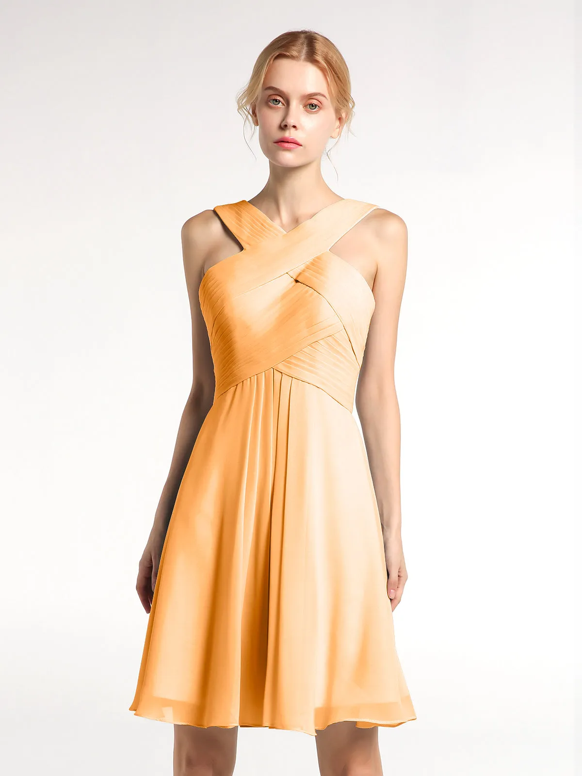 Cross Front Empire Waist Short Bridesmaid Dress Tangerine