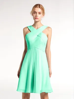 Cross Front Empire Waist Short Bridesmaid Dress Turquoise