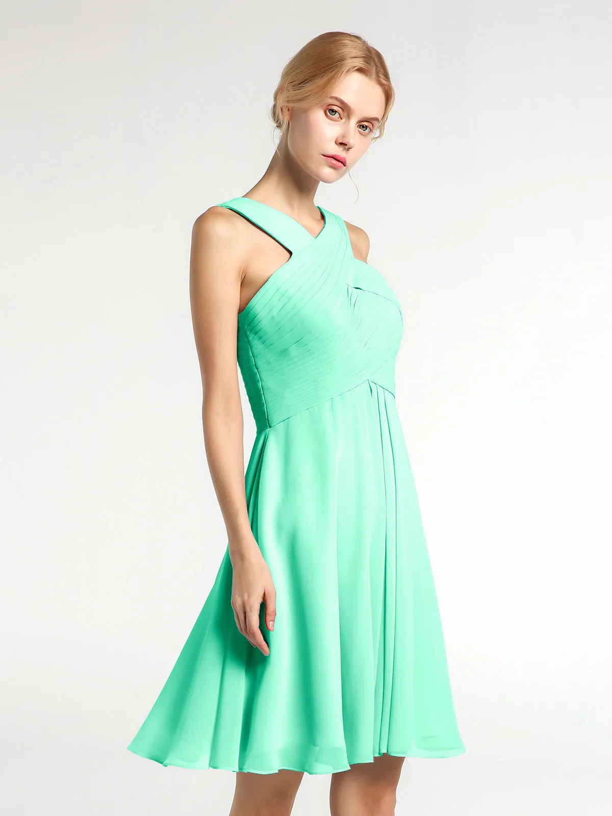 Cross Front Empire Waist Short Bridesmaid Dress Turquoise