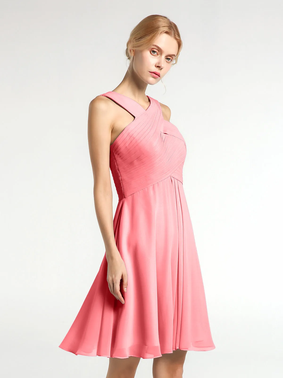 Cross Front Empire Waist Short Bridesmaid Dress Watermelon Plus Size
