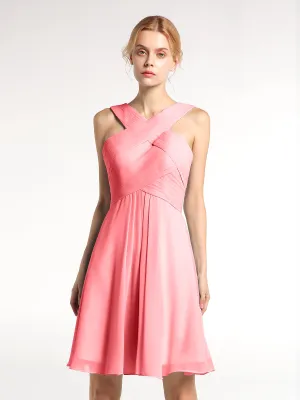 Cross Front Empire Waist Short Bridesmaid Dress Watermelon Plus Size