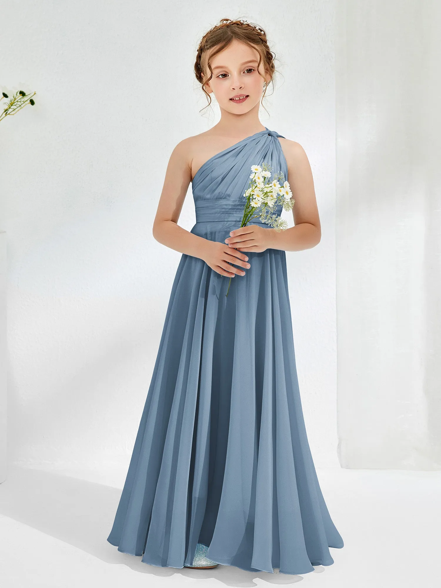 Cute One Shoulder  A-line Junior Bridesmaid Dresses Slate Blue