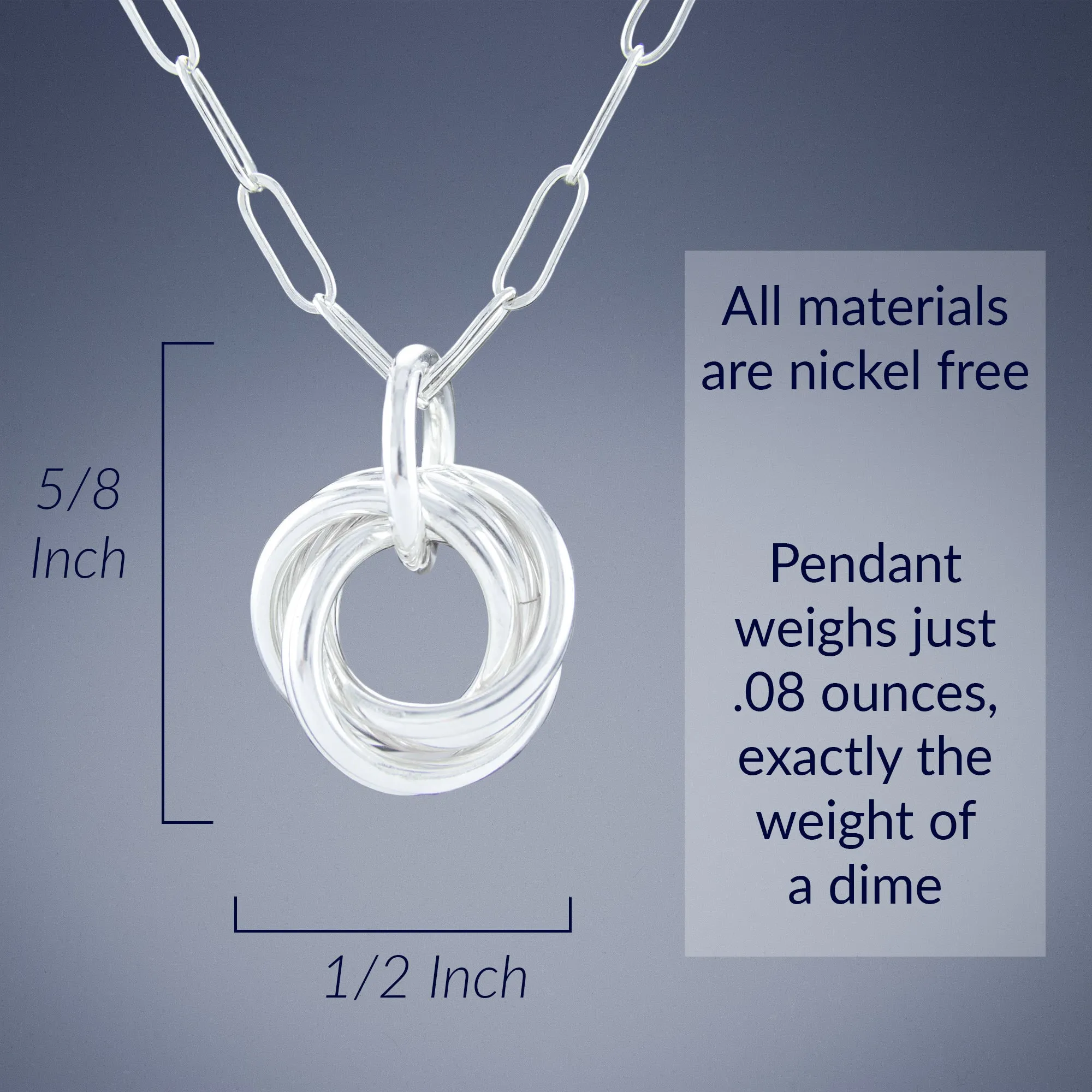 Dainty Round Love Knot Pendant Necklace in Argentium Sterling Silver with 18" or 20" Chain