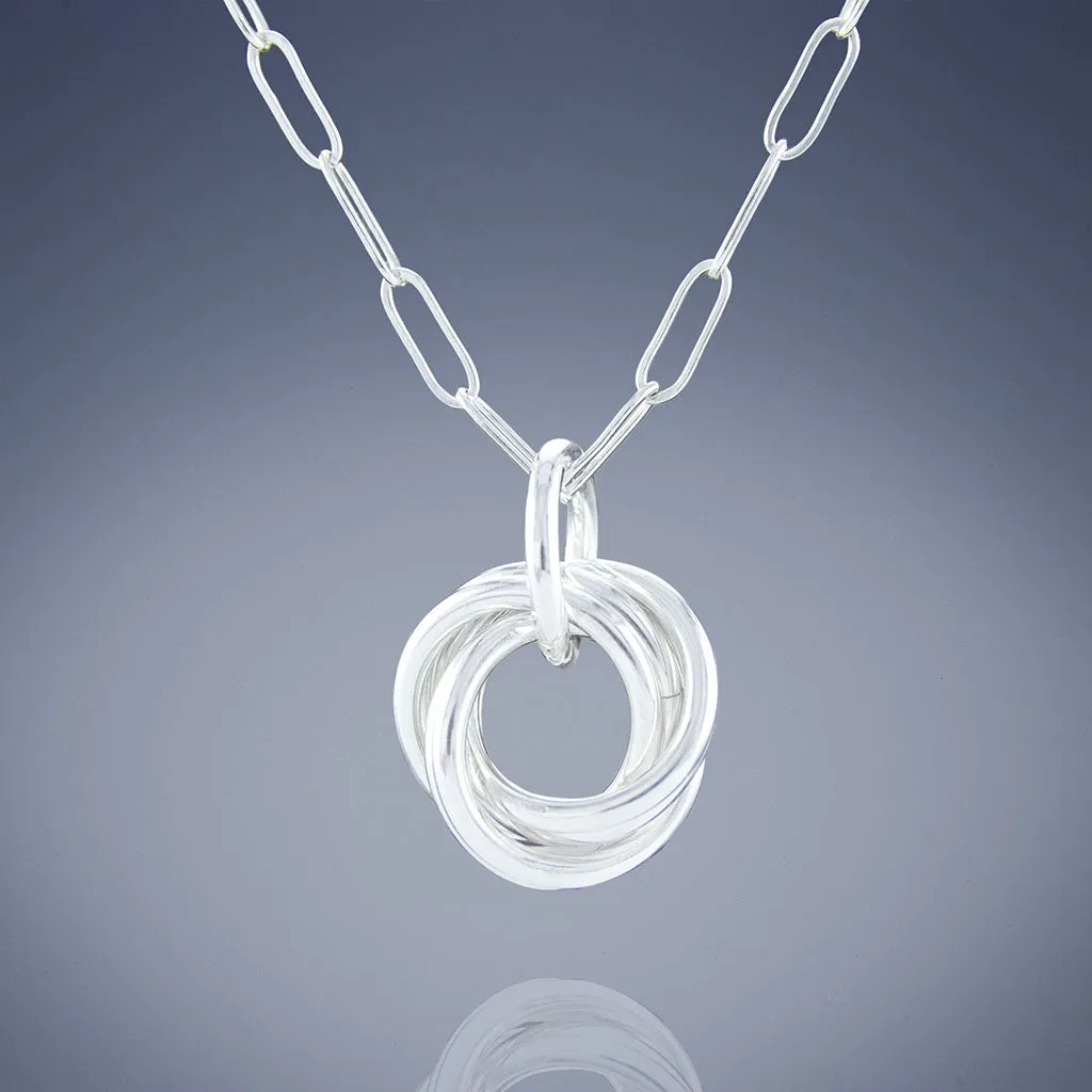 Dainty Round Love Knot Pendant Necklace in Argentium Sterling Silver with 18" or 20" Chain
