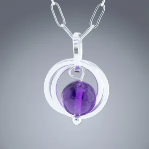 Dark Purple Genuine 8MM Amethyst Gemstone Pendant Necklace in Sterling Silver