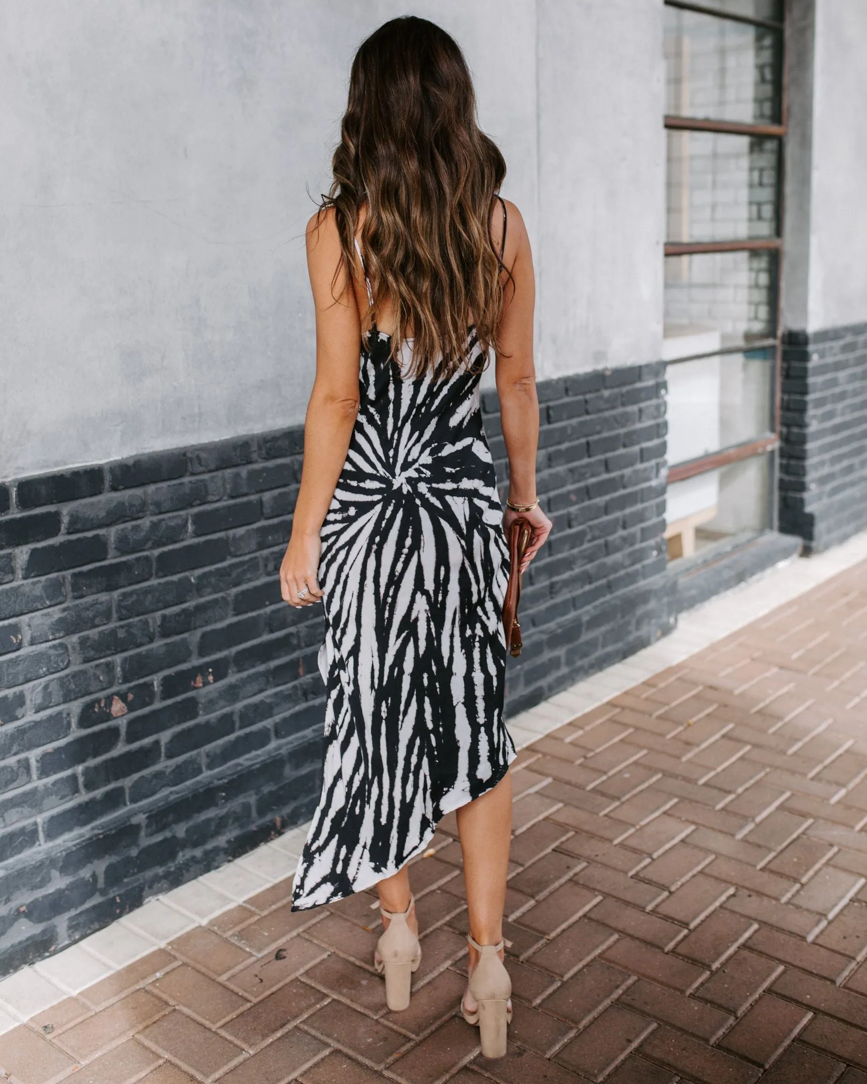 Diva Asymmetrical Tie Dye Midi Slip Dress - Charcoal