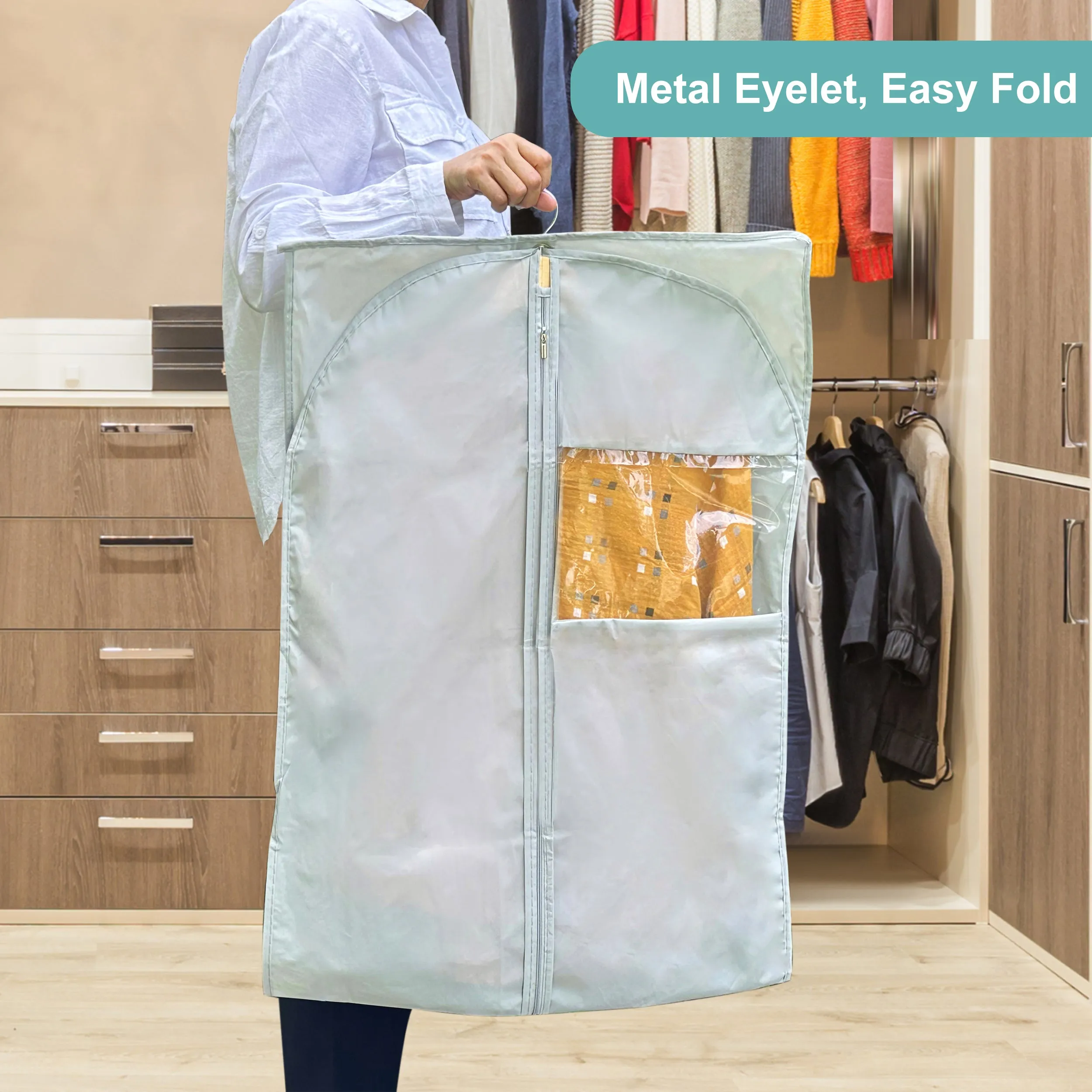 Dress Bags for Gowns Long, 4 Pack-65" Long Dress Bags Foldable Long Garment Bag with Clear Window for Storage and Travel-24"x65"/4 Pack