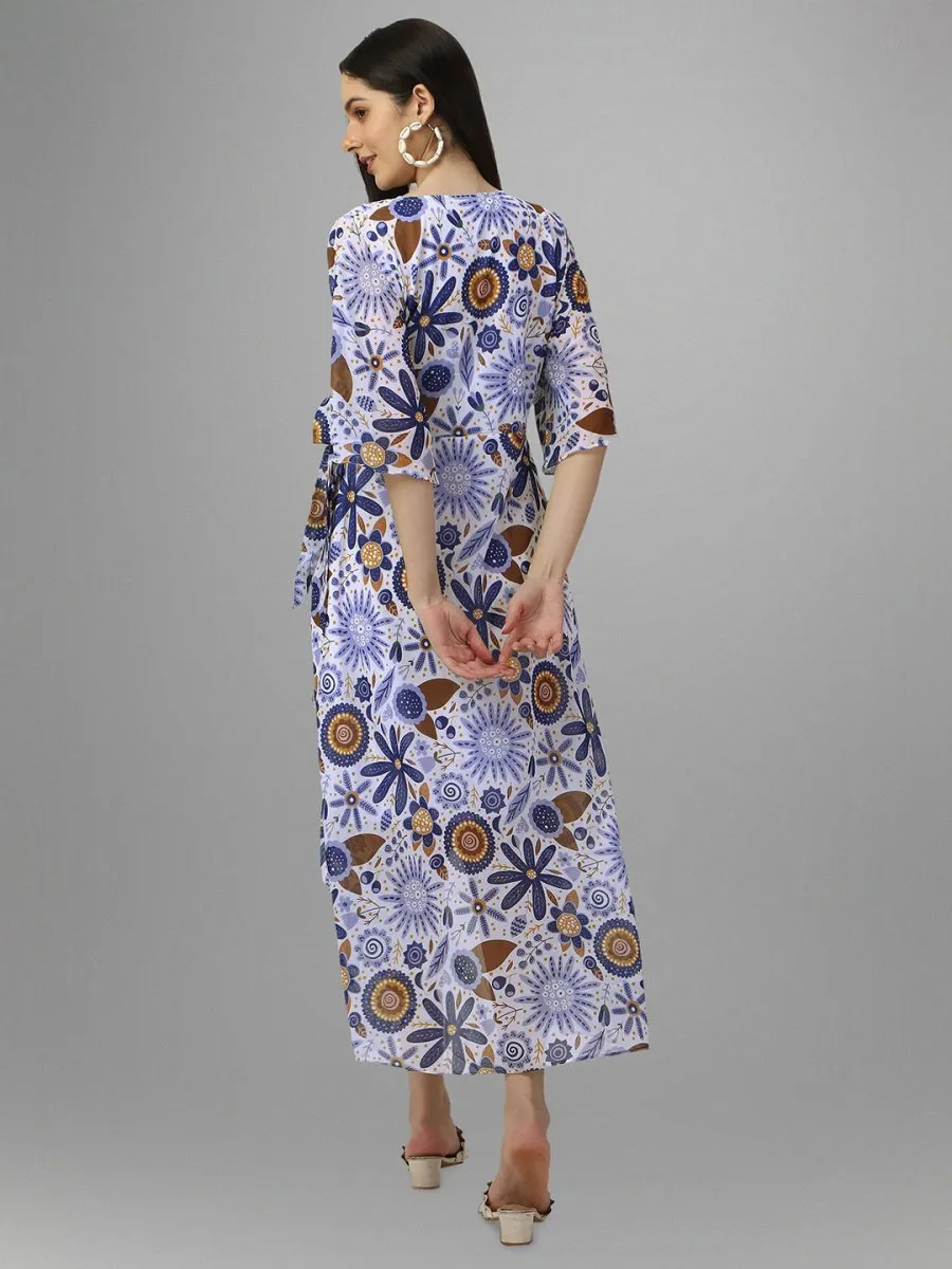 dresses for Women western wear Blue Floral Maxi Dress