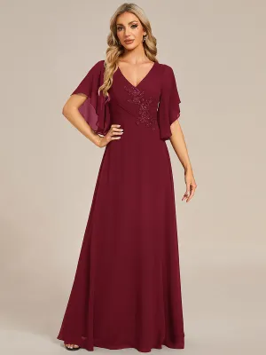 Elegant  Appliques  Floor Length V Neck Half Sleeves Wholesale Bridesmaids Dress