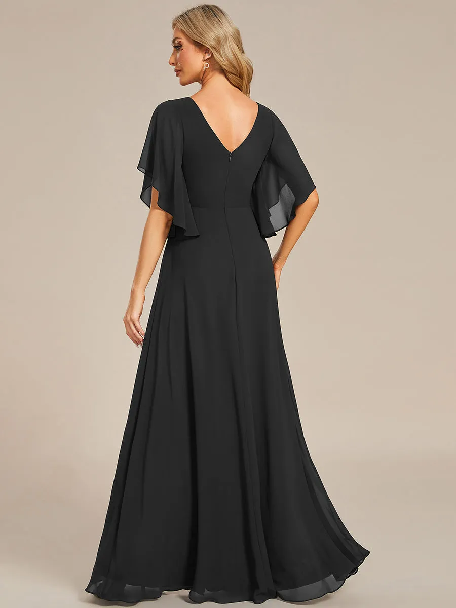 Elegant  Appliques  Floor Length V Neck Half Sleeves Wholesale Bridesmaids Dress