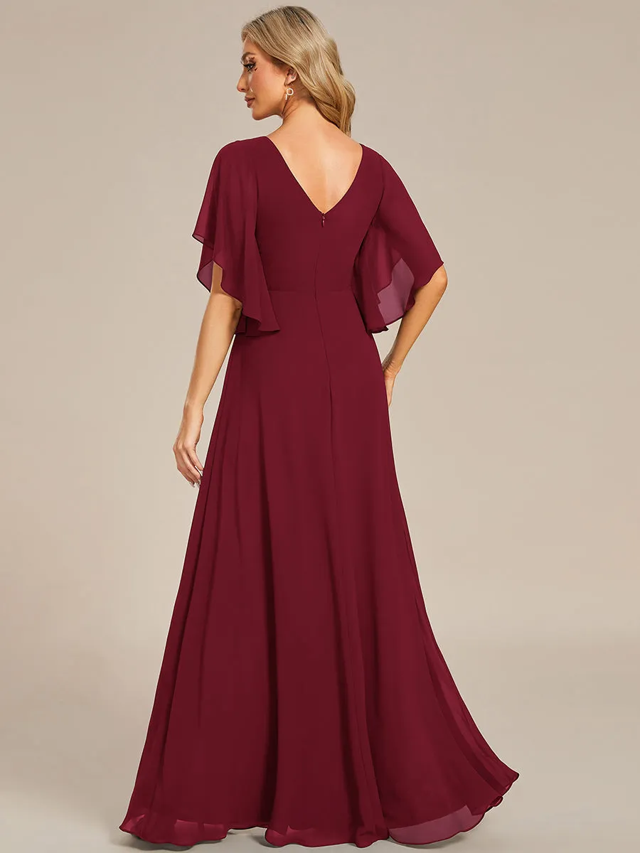 Elegant  Appliques  Floor Length V Neck Half Sleeves Wholesale Bridesmaids Dress
