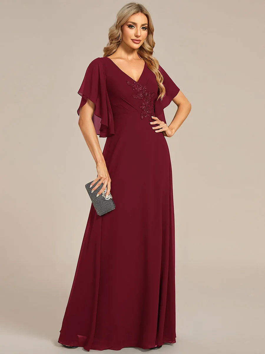 Elegant  Appliques  Floor Length V Neck Half Sleeves Wholesale Bridesmaids Dress